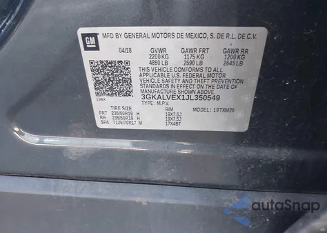 2018 GMC Terrain Slt из США, поврежденный, VIN 3GKALVEX1JL350549